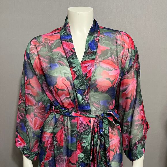 Vintage Georgette Trabolsi Floral Pink Purple Sheer Robe Sz-Small/Medium - Picture 3 of 11